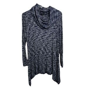 Cupic Women's Large Navy White Cowl‎ Neck Tunic Blouse Lightweight Long Sweater